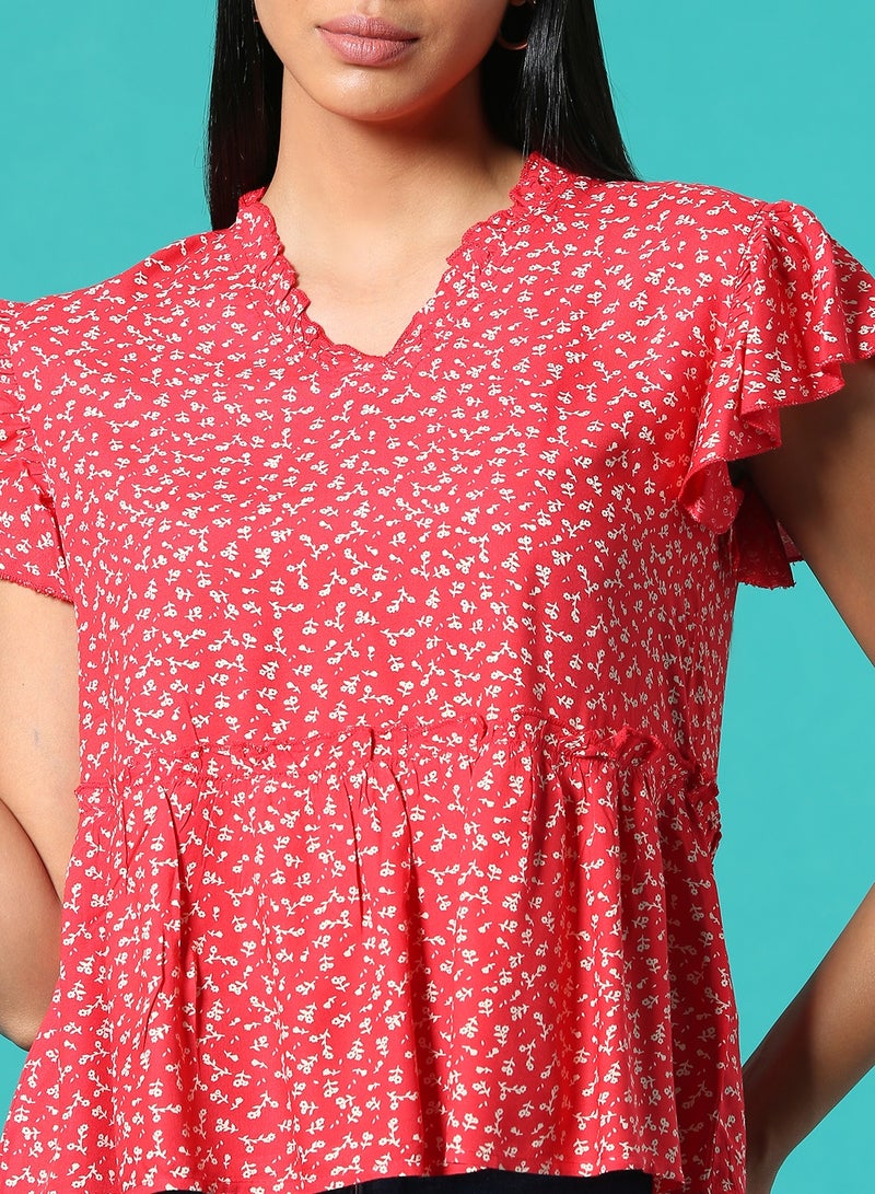 Aila Floral Printed Top Red/White  - Image 4