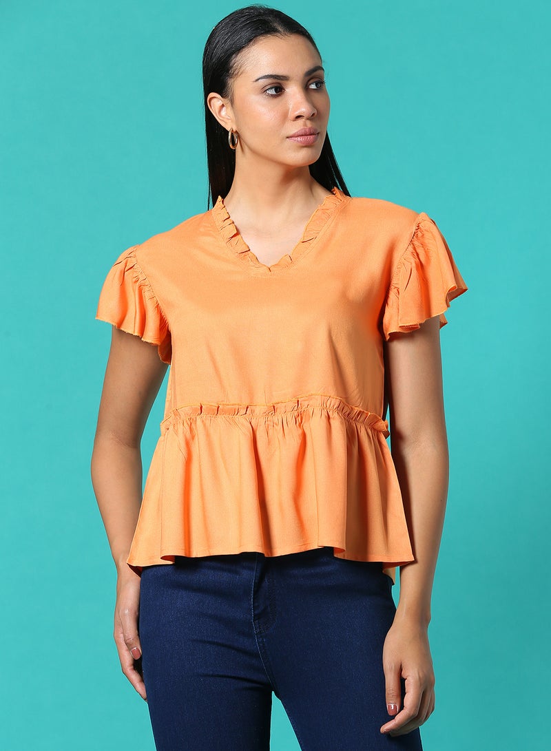 Aila Frill Detail Top Light Orange  - Image 1