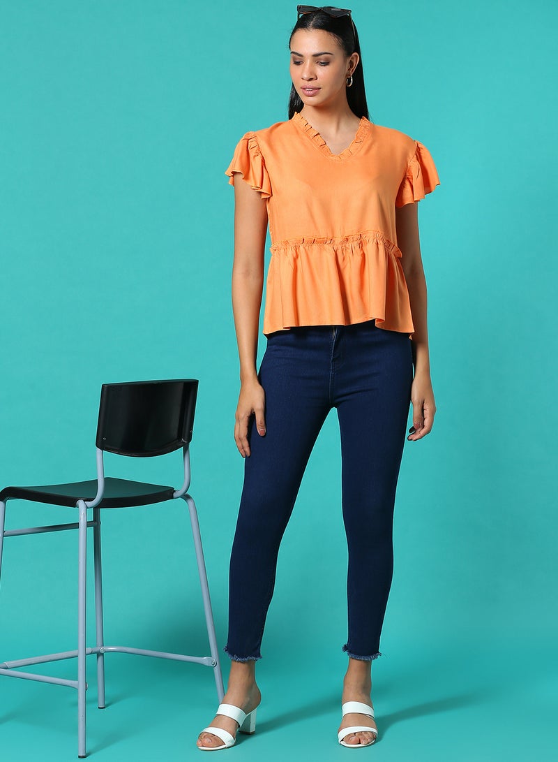 Aila Frill Detail Top Light Orange  - Image 3