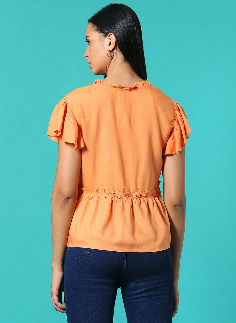 Aila Frill Detail Top Light Orange  - Image 2