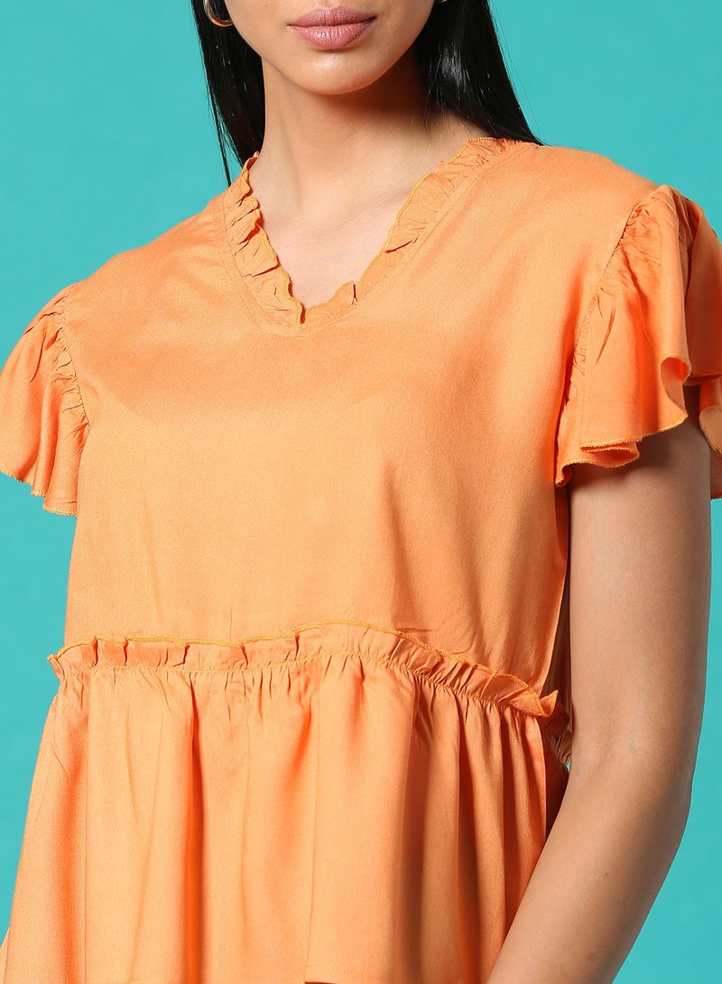 Aila Frill Detail Top Light Orange  - Image 4