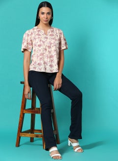 Aila Casual Printed Top Cream/Brown/White  - Image 3