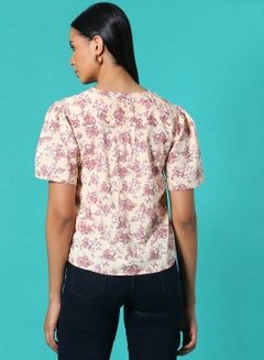 Aila Casual Printed Top Cream/Brown/White  - Image 2