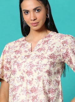 Aila Casual Printed Top Cream/Brown/White  - Image 4