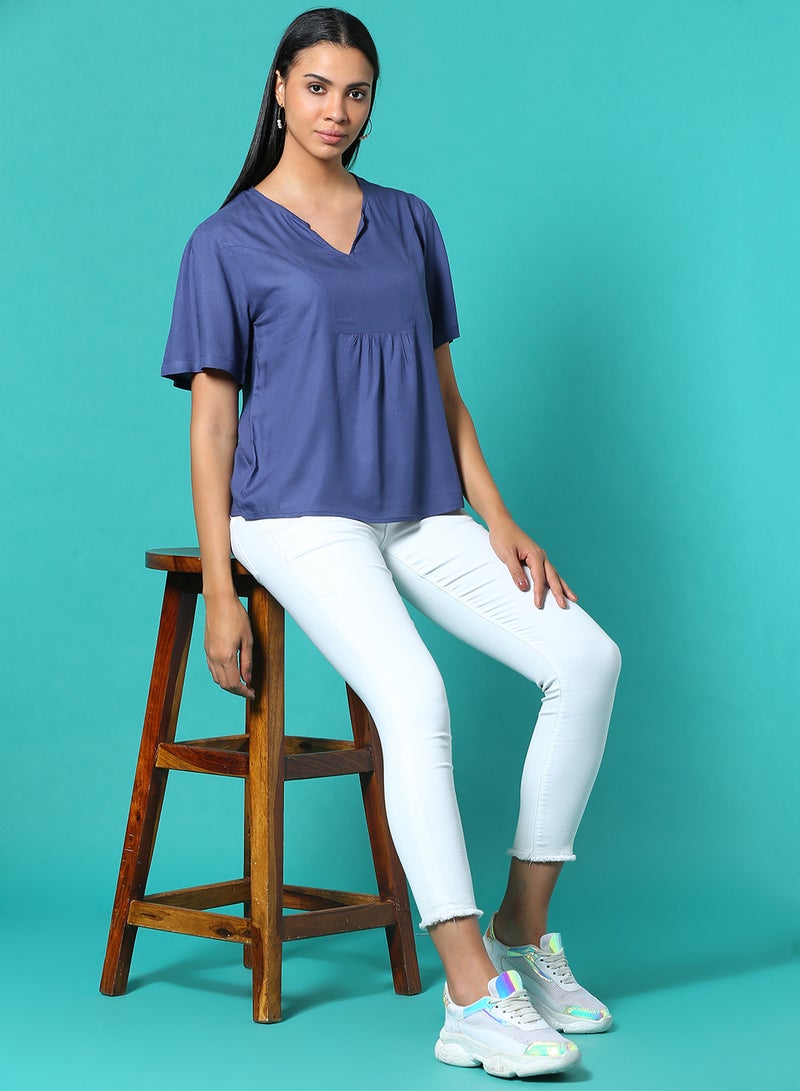 Aila Casual Plain Top Dark Blue  - Image 3
