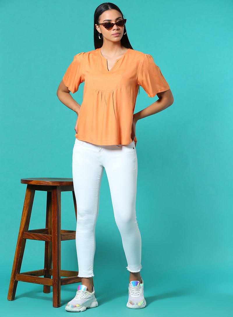 Aila Short Sleeve Plain Top Amber Glow  - Image 3