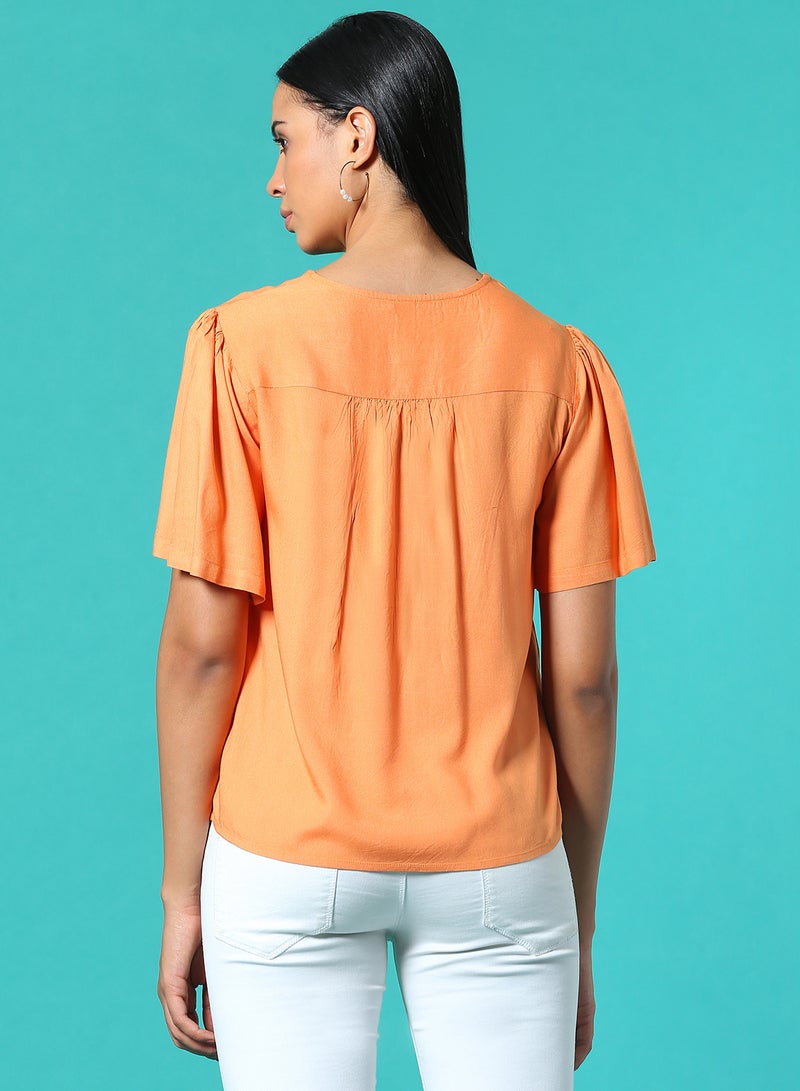 Aila Short Sleeve Plain Top Amber Glow  - Image 2