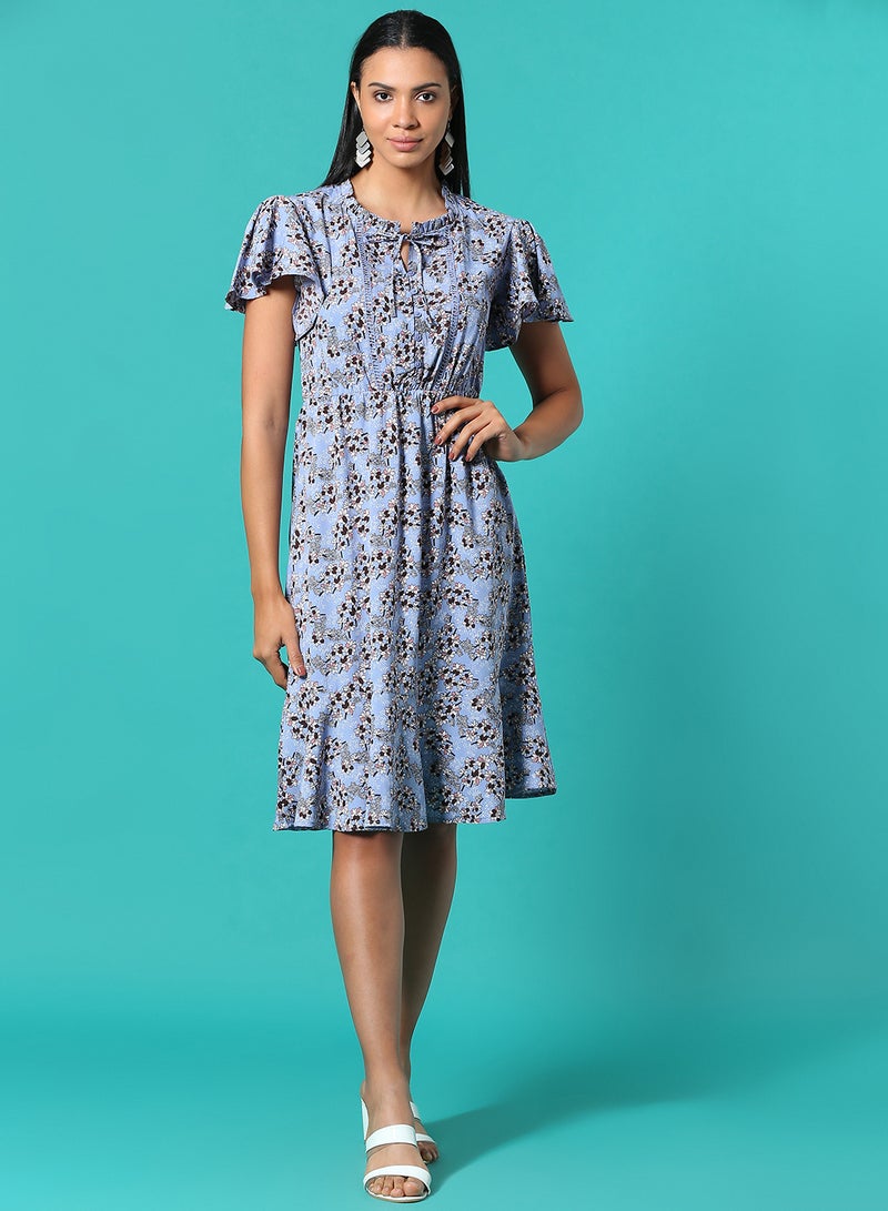Aila - Floral Printed Knee Length Dress Multicolour - Image 1