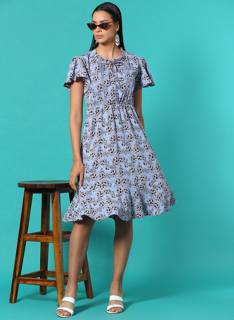 Aila - Floral Printed Knee Length Dress Multicolour - Image 1
