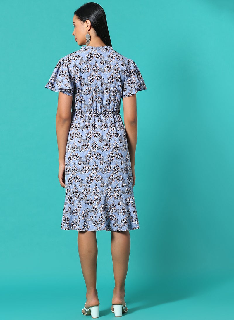 Aila - Floral Printed Knee Length Dress Multicolour - Image 1