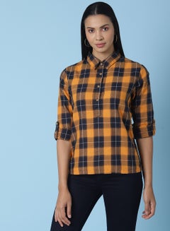 Checkered Button Down Shirt Orange/Navy Blue - v1632405670/N50201814V_1