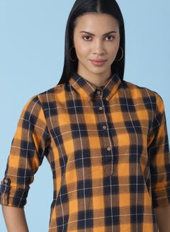 Checkered Button Down Shirt Orange/Navy Blue - v1632405670/N50201814V_4