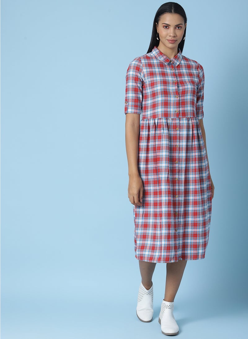 OFFROAD - Casual Checkered Midi Dress Multicolour - Image 1