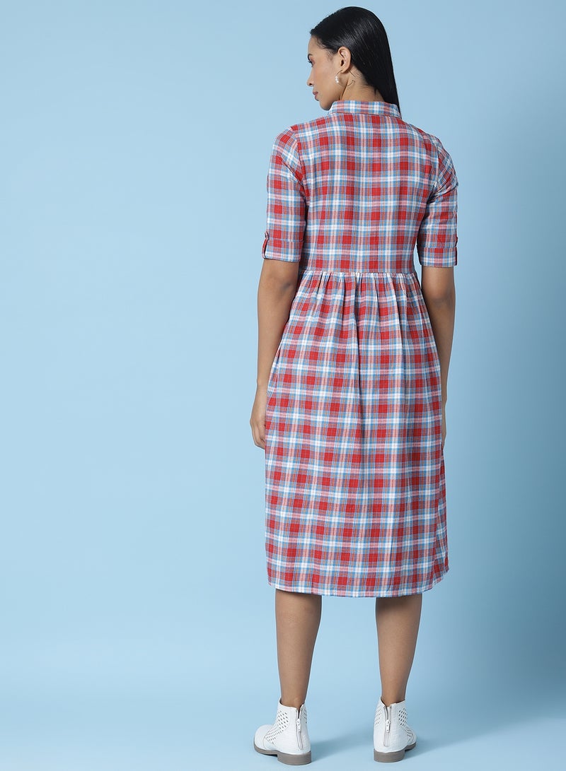 OFFROAD - Casual Checkered Midi Dress Multicolour - Image 1