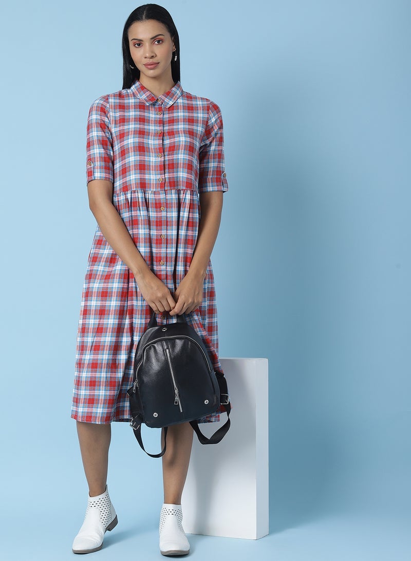 OFFROAD - Casual Checkered Midi Dress Multicolour - Image 1