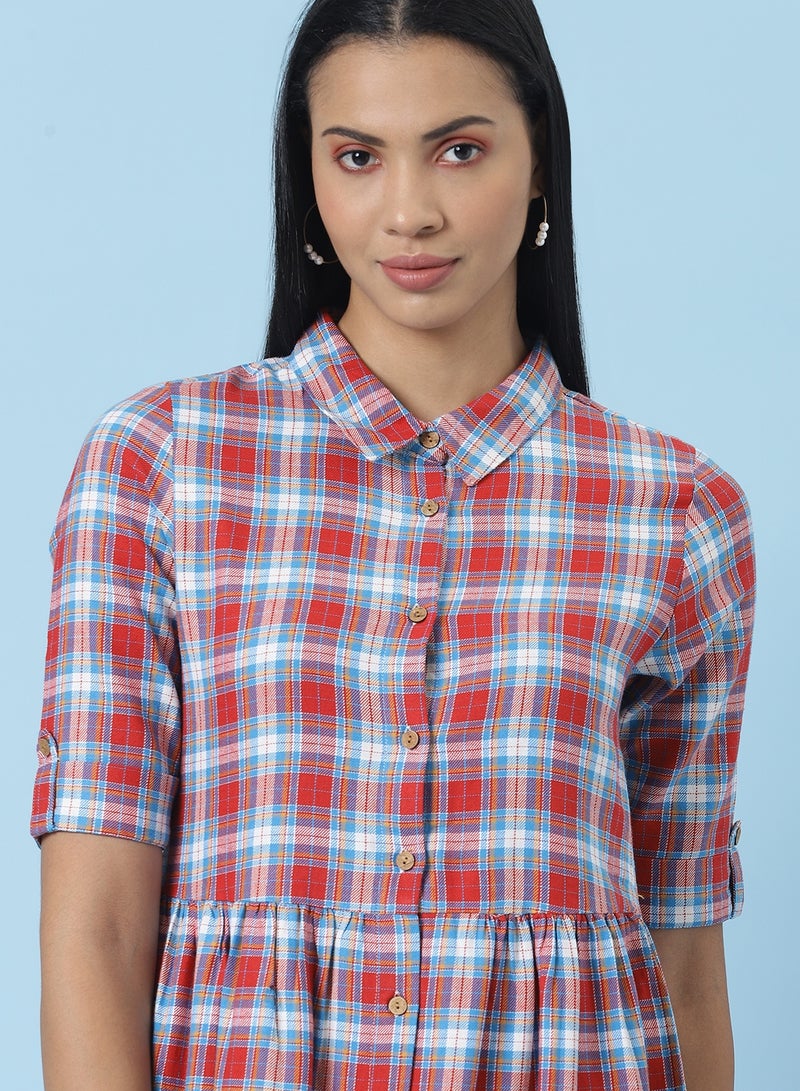 OFFROAD - Casual Checkered Midi Dress Multicolour - Image 1