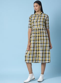 Casual Checkered Midi Dress Multicolour