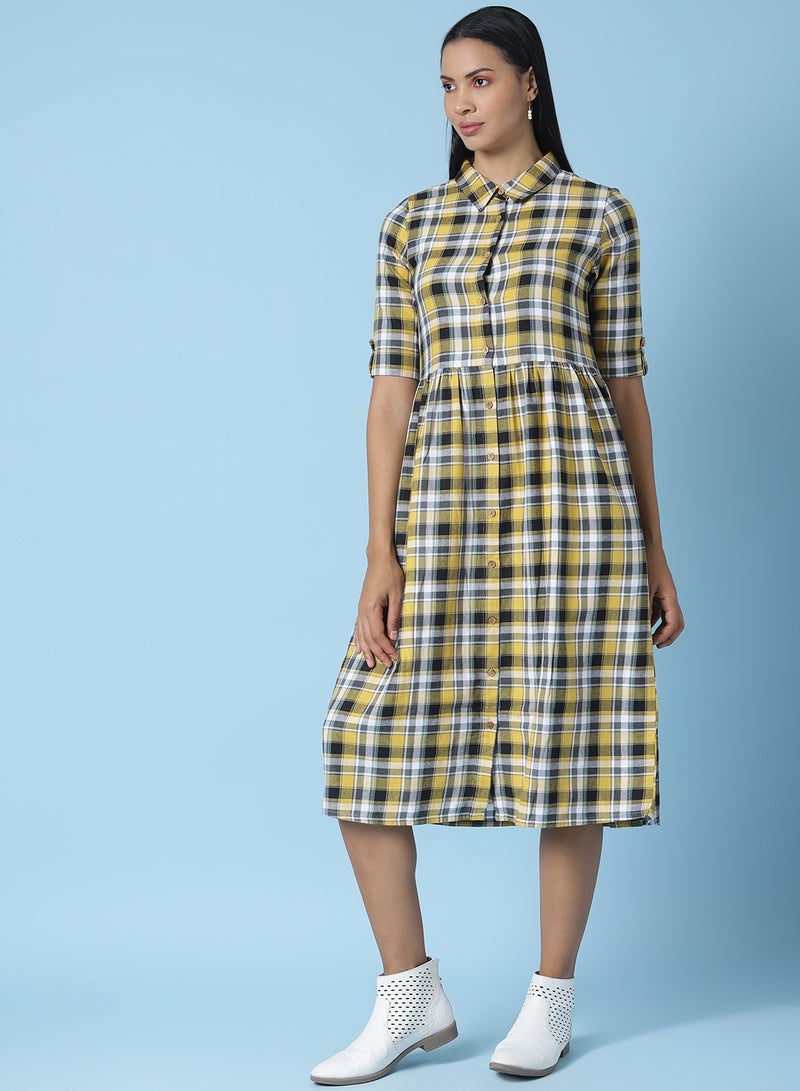 OFFROAD - Casual Checkered Midi Dress Multicolour - Image 1