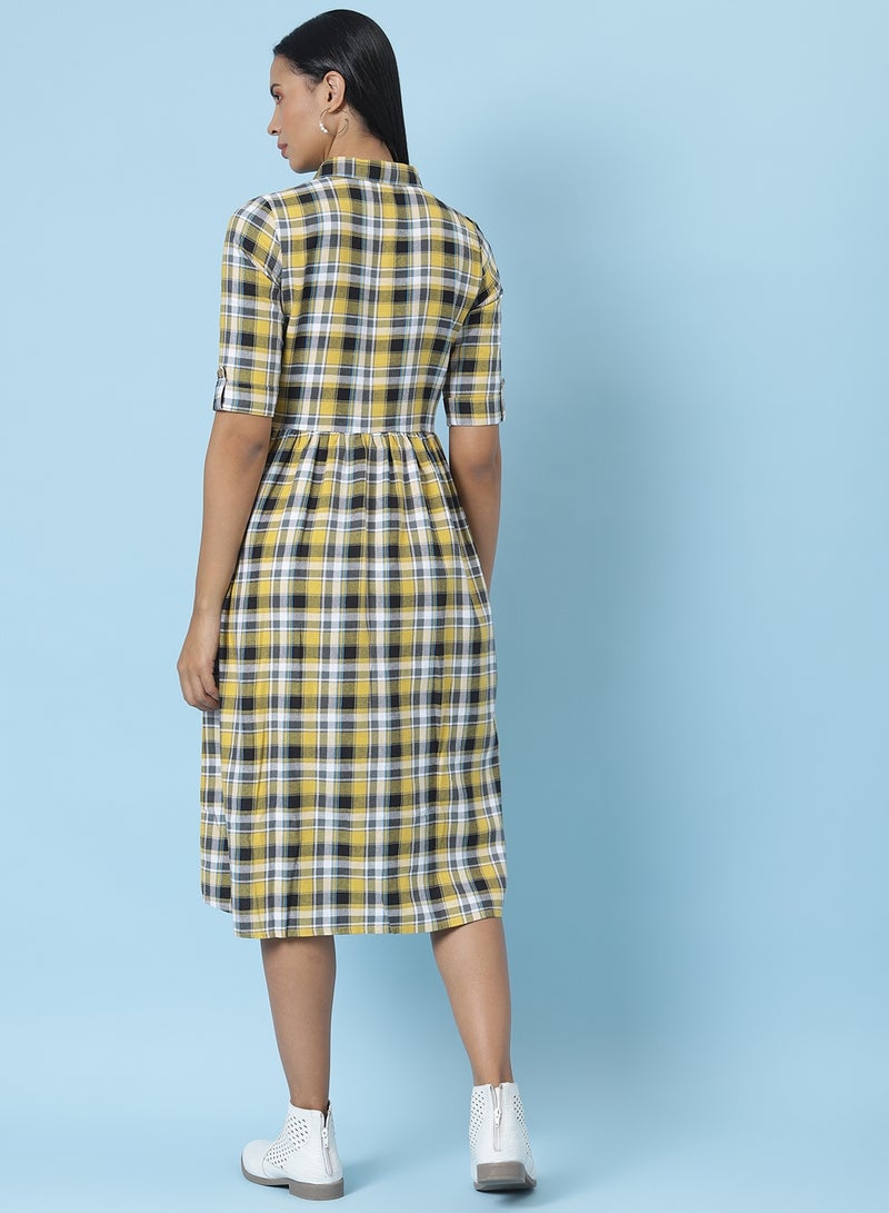 OFFROAD - Casual Checkered Midi Dress Multicolour - Image 1