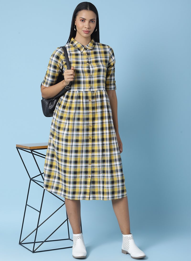 OFFROAD - Casual Checkered Midi Dress Multicolour - Image 1