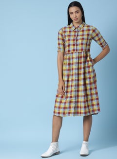 Casual Checkered Midi Dress Multicolour