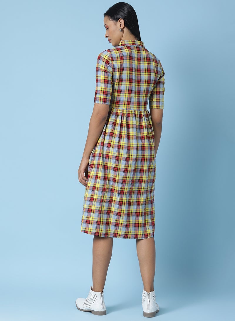 OFFROAD - Casual Checkered Midi Dress Multicolour - Image 1