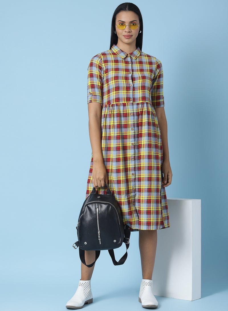 OFFROAD - Casual Checkered Midi Dress Multicolour - Image 1