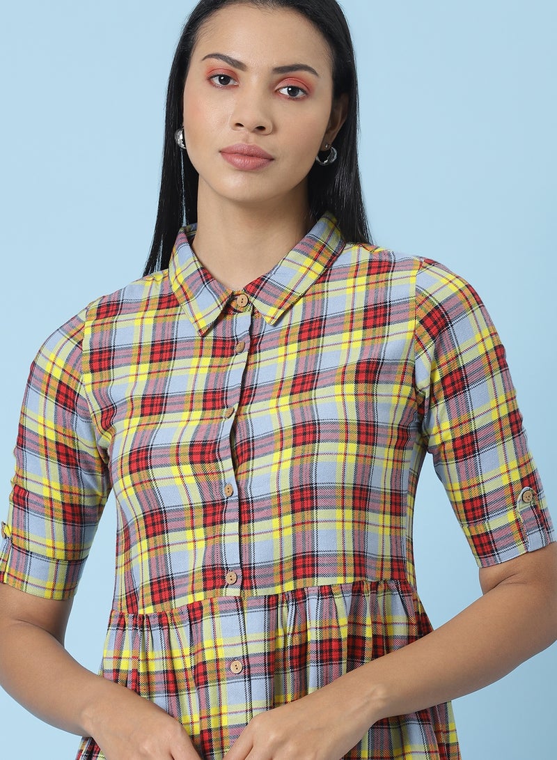 OFFROAD - Casual Checkered Midi Dress Multicolour - Image 1