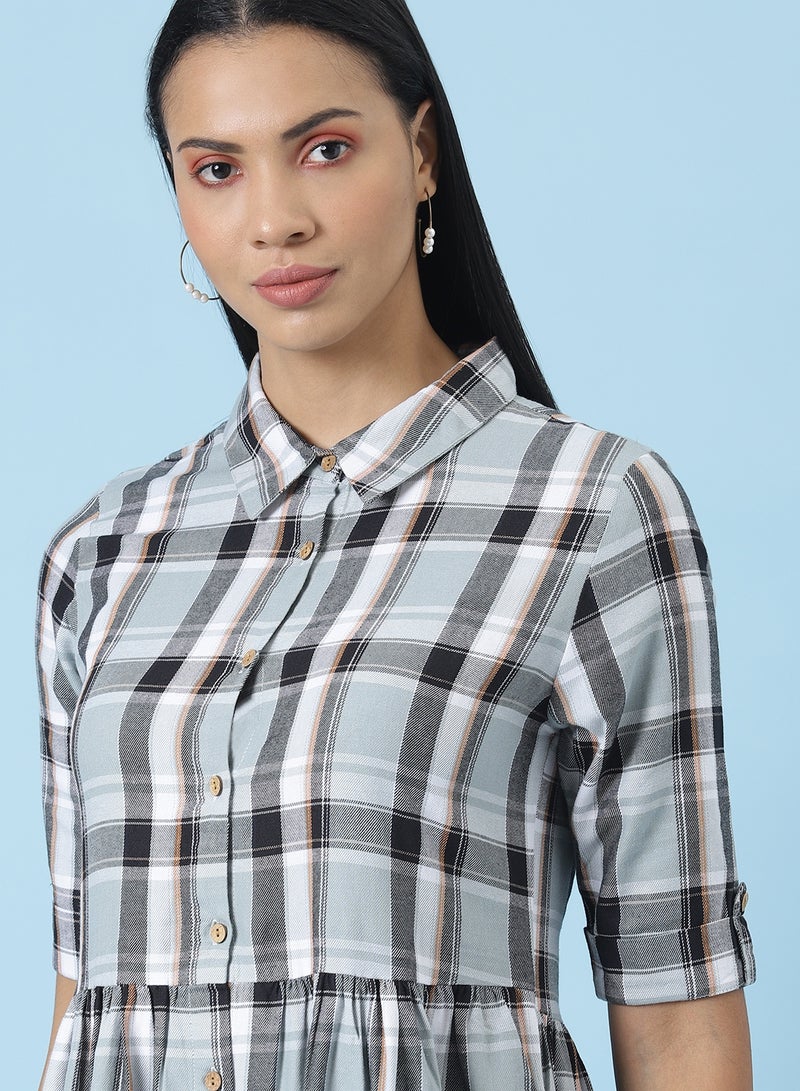 أوف رود فستان متوسط الطول بتصميم كاجوال مزين بطبعة مربعات - Image 4