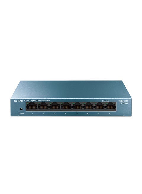 LS108G 8 Port Gigabit Desktop Switch, Steel Housing, Wall-Mounting Design, Traffic Prioritization, Auto-Negotiation, Plug & Play Blue