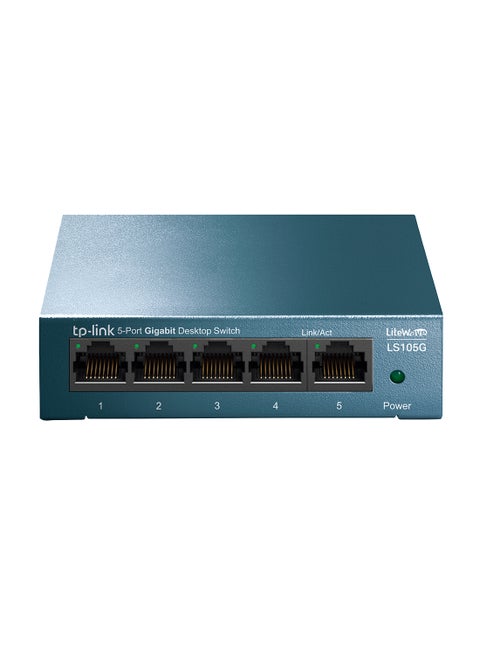 LS105G 5-Port Gigabit Desktop Switch, Steel Body, Wall-Mounting Design, Auto-Negotiation, Traffic Prioritization, Plug & Play Blue