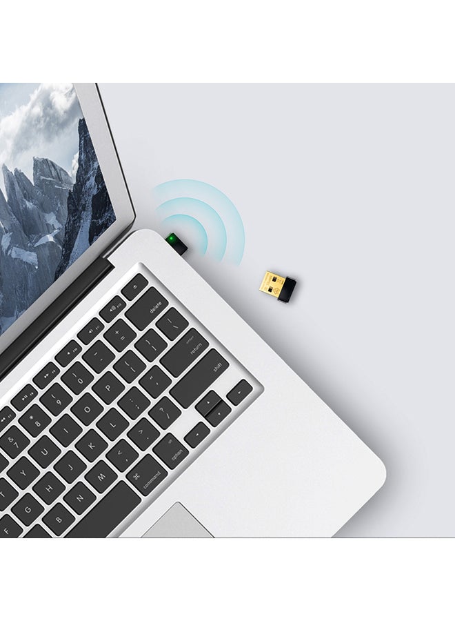تي بي لينك - محول TL-WN725N N150 لاسلكي بوصلة USB لشبكات الواي فاي بحجم نانو لأجهزة الكمبيوتر واللابتوب يتوافق مع أنظمة ويندوز 10/8.1/8/7/XP وMac OS X ولينوكس أسود/ذهبي - Image 1