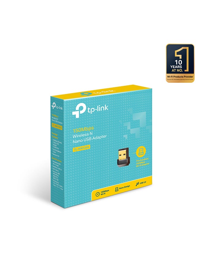 تي بي لينك - محول TL-WN725N N150 لاسلكي بوصلة USB لشبكات الواي فاي بحجم نانو لأجهزة الكمبيوتر واللابتوب يتوافق مع أنظمة ويندوز 10/8.1/8/7/XP وMac OS X ولينوكس أسود/ذهبي - Image 1