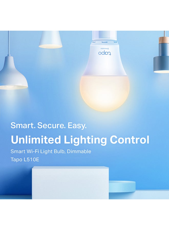TP-LINK - Tapo L510E Smart Wi-Fi Light Bulb, Dimmable, E27 Socket, Schedule & Timer, No Hub Required, Energy Saving, 
Works with Google & Alexa, Remote Control with  Tapo app White - Image 1