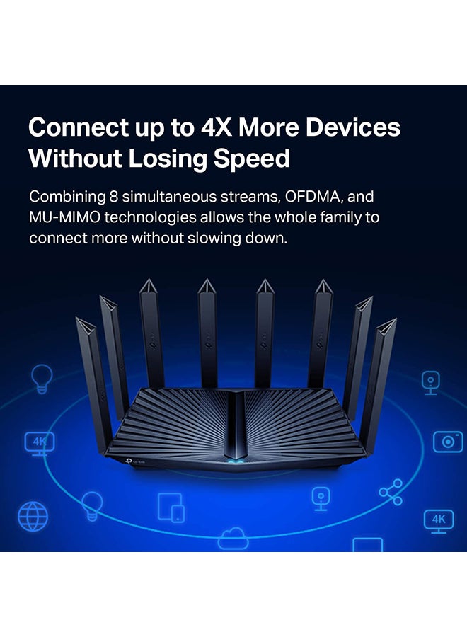 1500.0 mAh Archer AX90 AX6600 Tri-Band WiFi 6 Router, Powerful CPU, 2.5 Gbps WAN Port, 8 High-gain External Antennas, Built-in Antivirus, Parental Controls, Ideal for Gaming Xbox/PS5/Stream&4K/8K Black