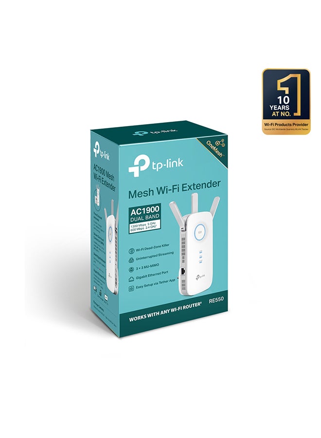 TP-LINK - RE550 AC1900 Dual Band WiFi Extender, Up to 1900Mbps, Internet Booster, Extend WiFi Range Further, Access Point Model, 3 External Antennas, High Speed Mode, Works with any Wi-Fi Router White - Image 1