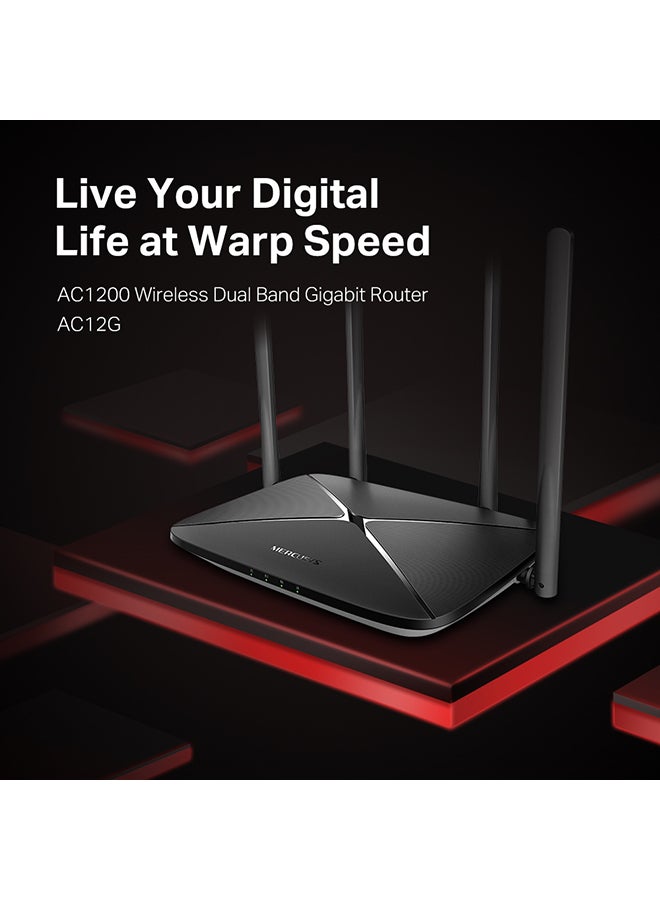 تي بي لينك راوتر جيجابت AC12G AC1200 لاسلكي ثنائي النطاق من ميركسيس، إشارة قوية وتغطية رائعة مع 4 هوائيات خارجية عالية الكسب، سهل الإعداد أسود - Image 3