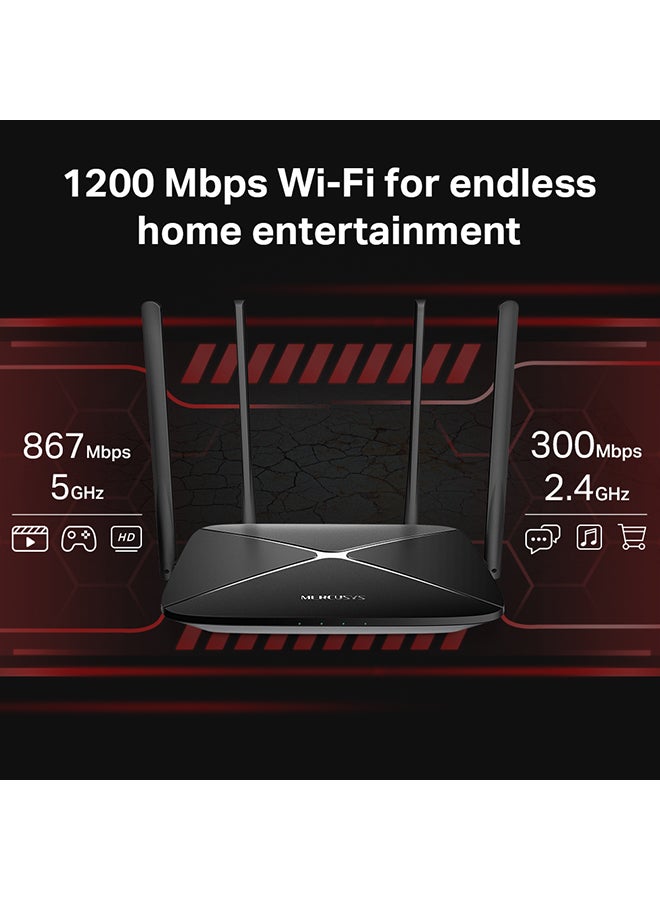 تي بي لينك راوتر جيجابت AC12G AC1200 لاسلكي ثنائي النطاق من ميركسيس، إشارة قوية وتغطية رائعة مع 4 هوائيات خارجية عالية الكسب، سهل الإعداد أسود - Image 4