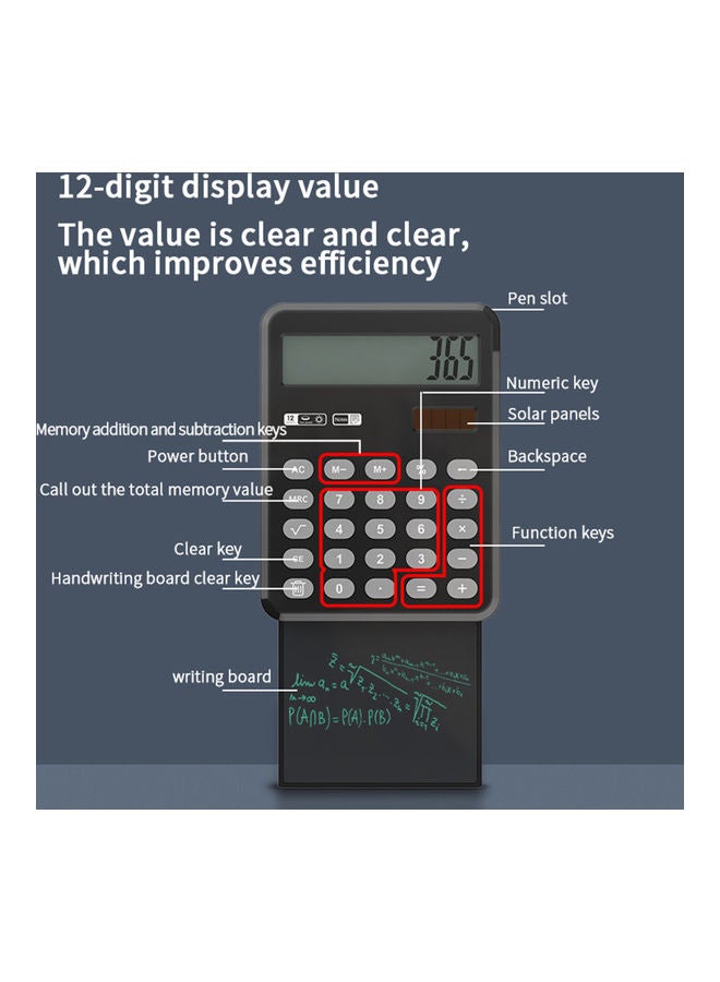 Generic Desktop Calculator With LCD Writing Tablet Black  - Image 4