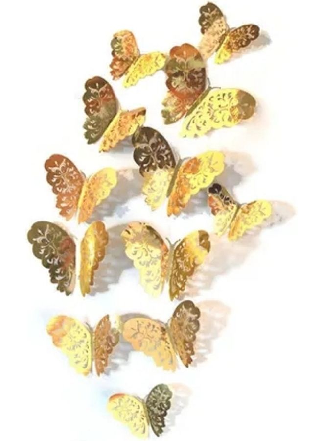 شاربدو ملصق جداري بتصميم مفرغ ثلاثي الأبعاد من نسيج معدني على شكل فراشة ذهبي - Image 1