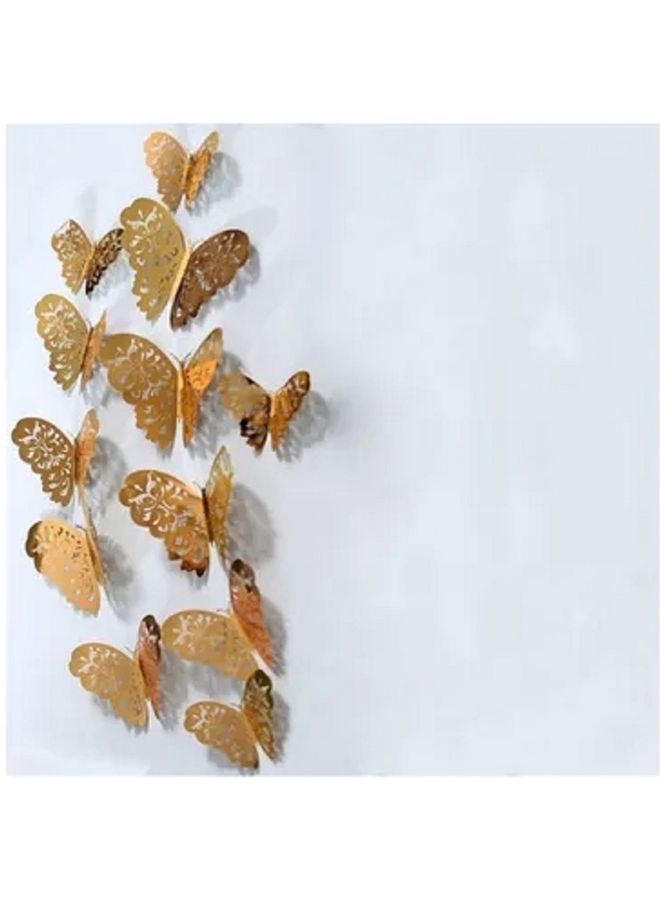 شاربدو ملصق جداري بتصميم مفرغ ثلاثي الأبعاد من نسيج معدني على شكل فراشة ذهبي - Image 2