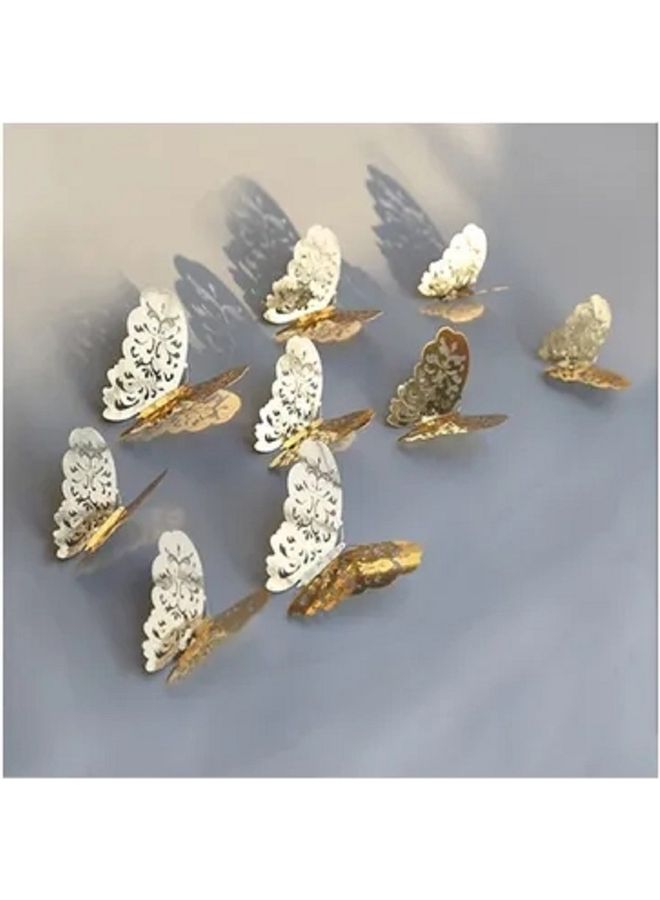 شاربدو ملصق جداري بتصميم مفرغ ثلاثي الأبعاد من نسيج معدني على شكل فراشة ذهبي - Image 3