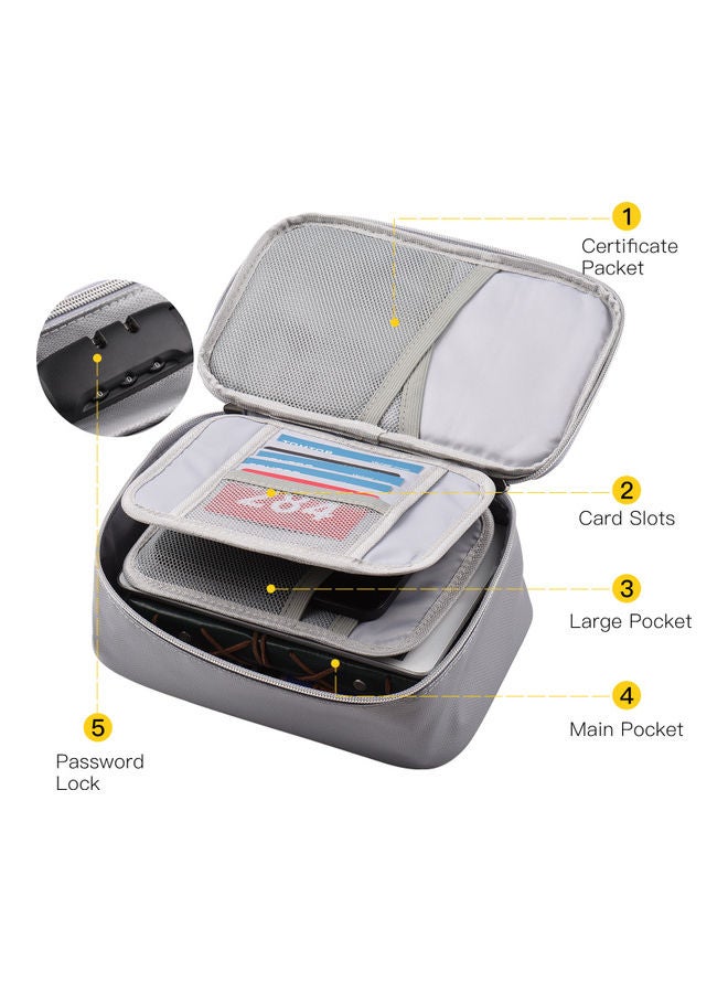 Generic Fireproof File Document Bag with Multi-Layer Card Case Grey  - Image 3