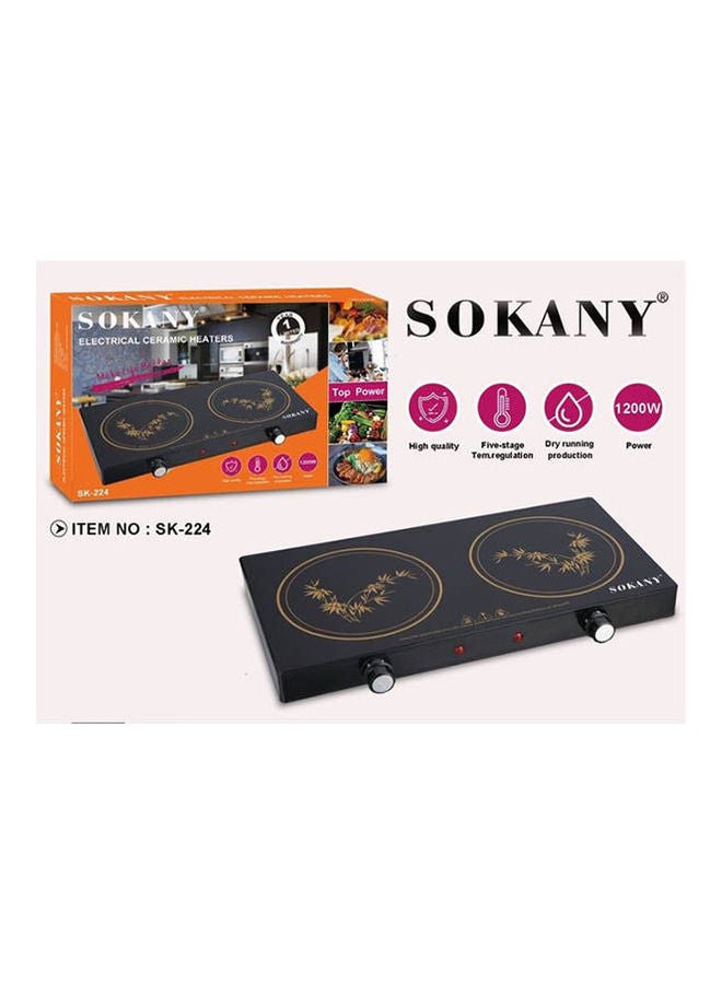 Electrical Ceramic Heater 2 Burners 1200 W Sk-224 Black