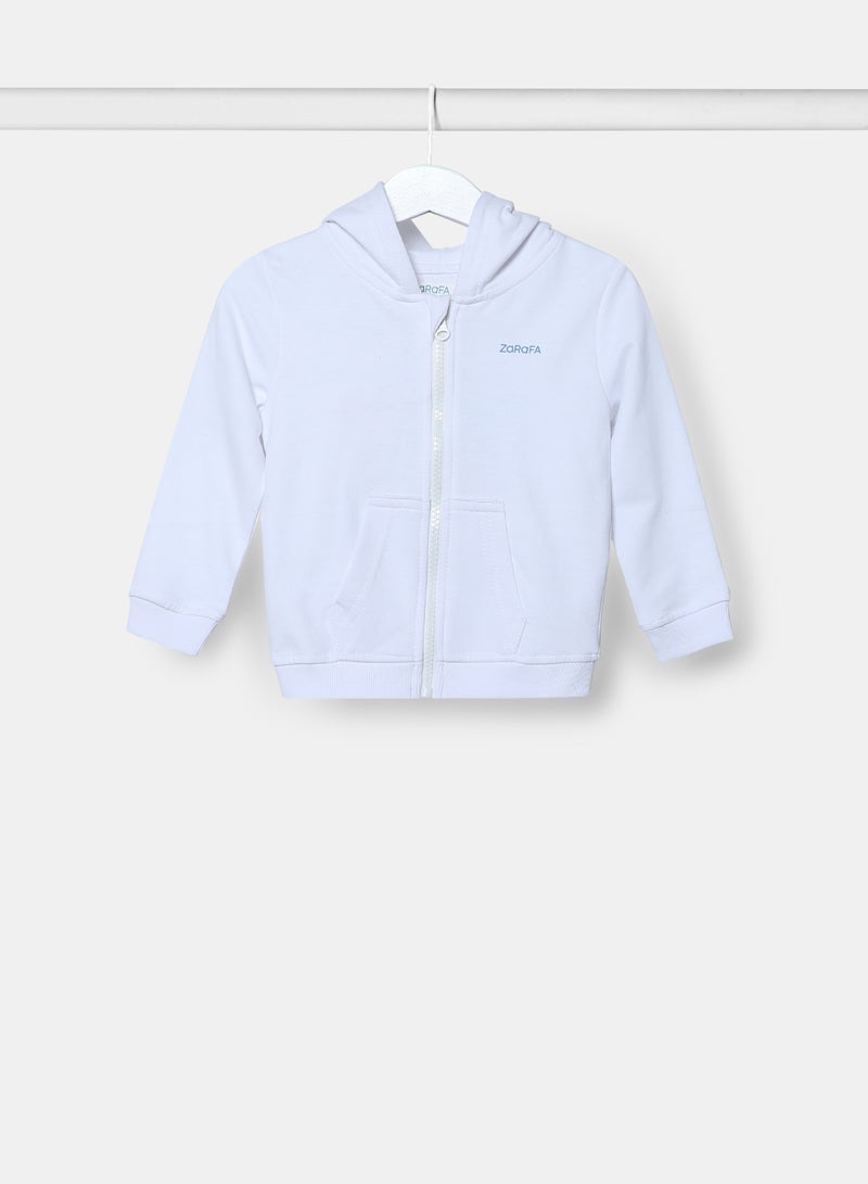 Zarafa Boys Hooded Neck Sleeve Zip-Through White  - Image 1