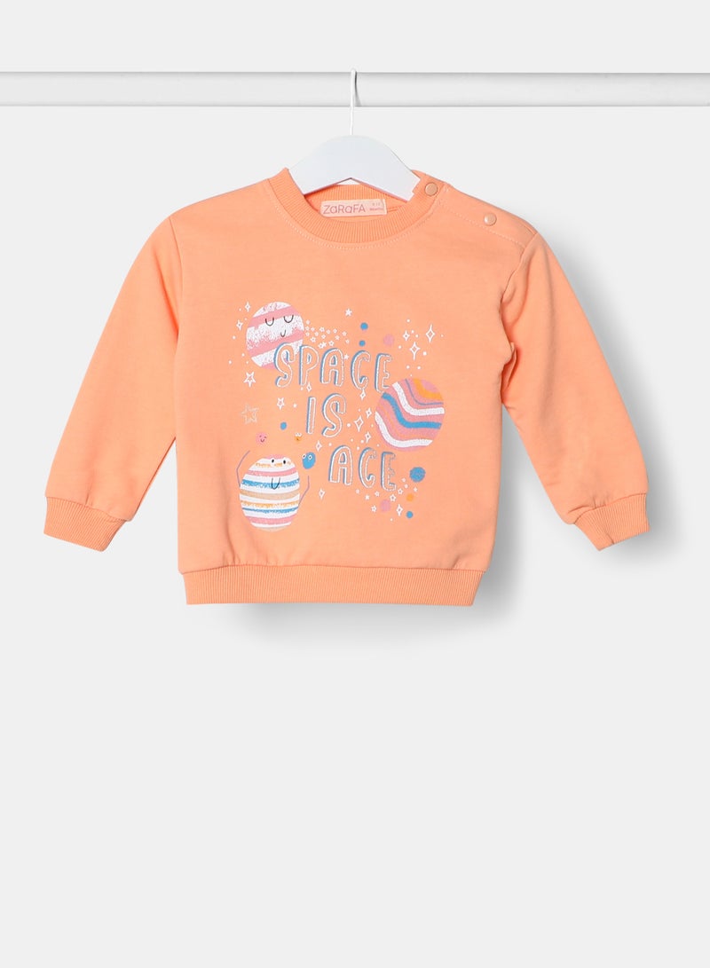 Zarafa Printed Casual Long Sleeve Sweatshirt Orange  - Image 1