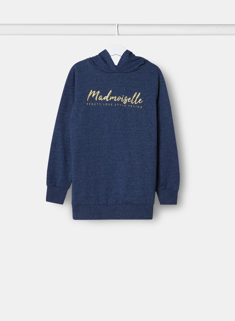 NEON - Fashionable Printed Hoodie Navy Blue - Image 1