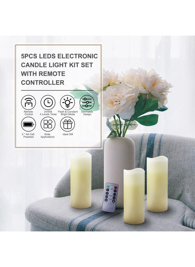 طقم مصابيح بإضاءة LED للزينة بدون لهب على شكل شمعة مكون من 5 قطع أبيض دافئ - Image 3