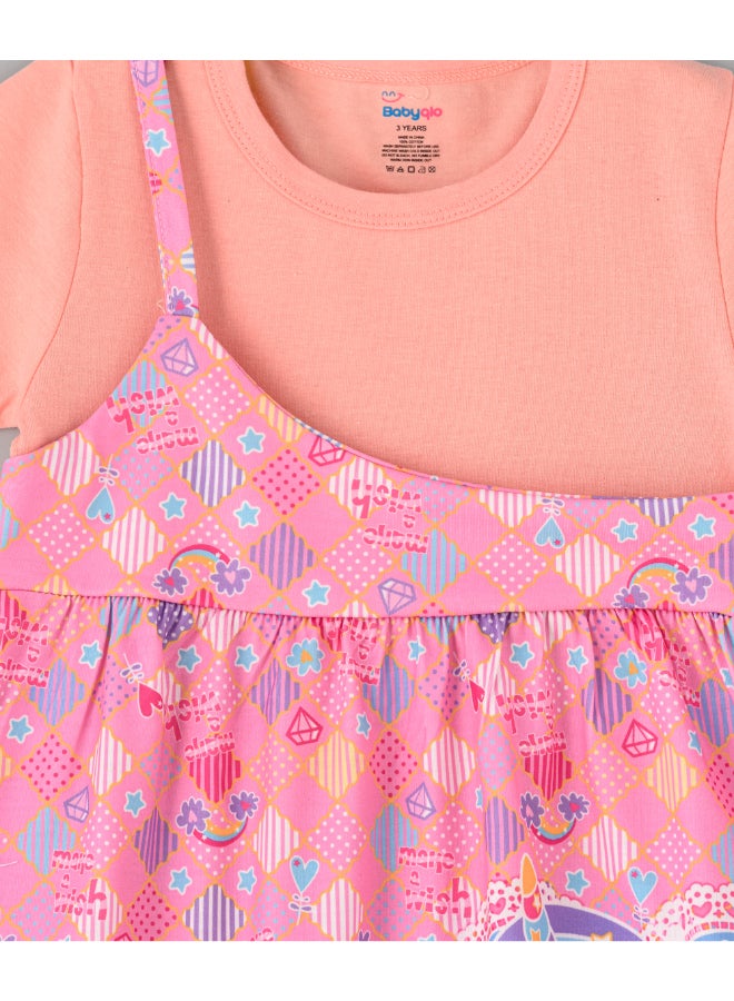 babyqlo One Shoulder Unicorn Printed Spaghetti Dress With Attached T-Shirt Pink  - Image 3