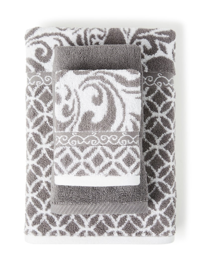 هوم تاون طقم خيوط غزل قطنية 100% مصبوغة من قماش الجاكار مكون من 6 قطع، مزركش على شكل ورقة ثلاثية الأوراق، 500 جم/م2 رمادي/ أبيض - W034 68 x 137/41 x 71/33 x 33سم - Image 3